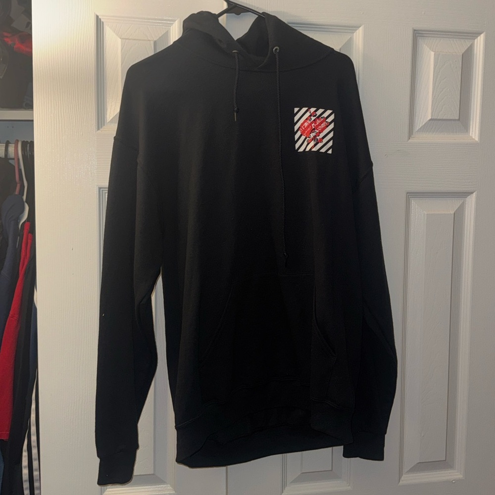 Black Bowery supply co Hoodie with Diagonal Stripe rose Patch